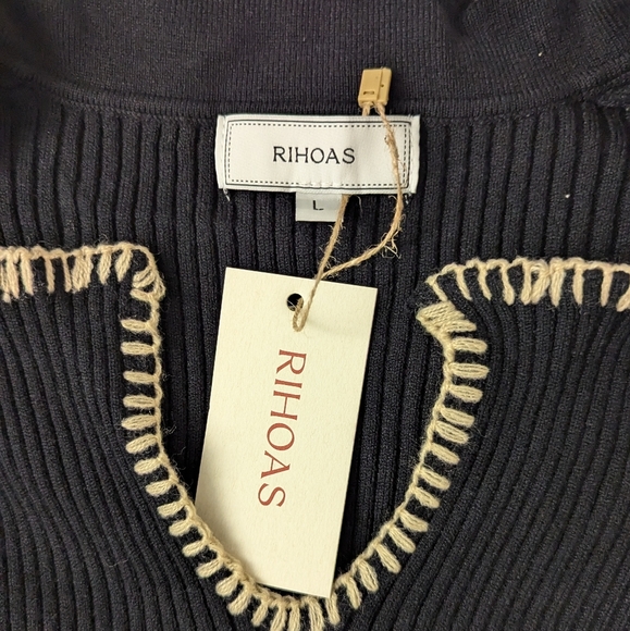 rihoas / new with tags /  S, M , L /The Black Contrast Stitch Sweater Mini Dress - Picture 5 of 6